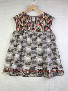 Ivy Jane Top Womens Large Sleveless Animal Print Cotton Boho Tank